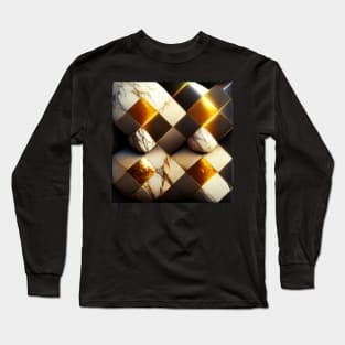 marble, black, white and gold check pattern Long Sleeve T-Shirt